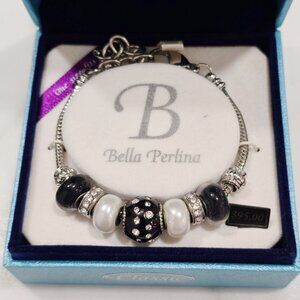 Bella Perlina ✦ Classic Charm Bracelet ✦ Black & White Crystal Beads Gift Box